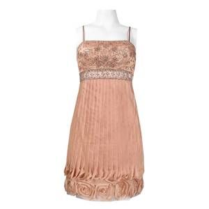 NEW SUE WONG spaghetti strap beaded rosette hem dress in sandalwood